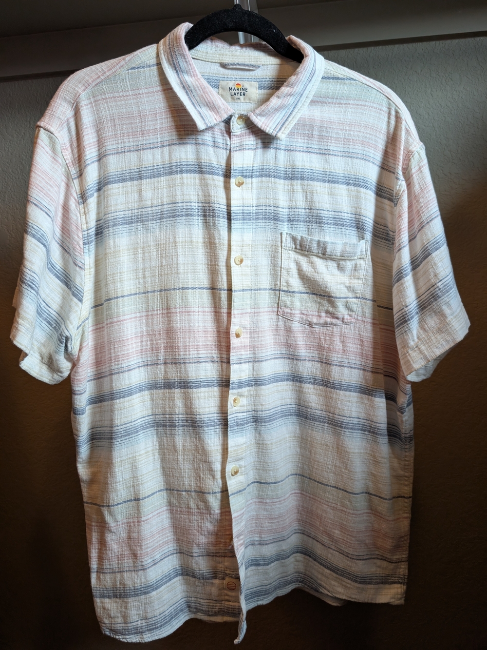 Marine Layer Men’s Short-Sleeve Button-Up Shirt in Light Multi-Stripe